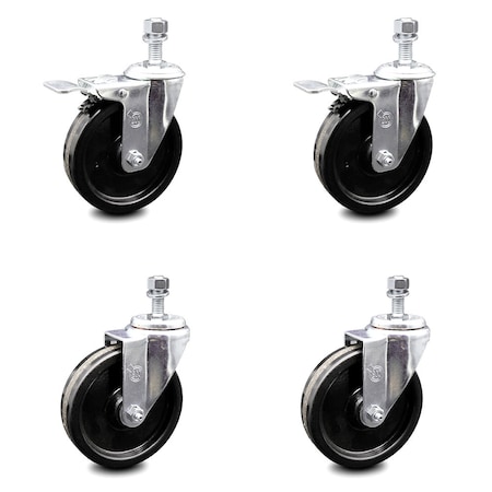 Service Caster 5 Inch Phenolic Wheel Swivel 1/2 Inch Threaded Stem Caster Total Lock Brake, 2PK SCC-TSTTL20S514-PHR-121315-2-S-2